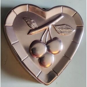 Vintage West Bend Copper Mold Heart Shaped with Cherries on Top Wall Hanging